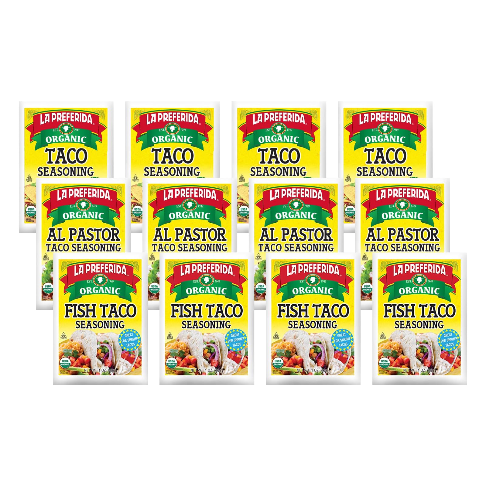 La Preferida Organic Taco, Fish Taco, & Al Pastor Taco Seasoning (4ea / 1oz) (Variety Pack)