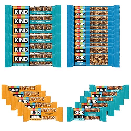 KIND Bar Variety Pack, (6) Dark Chocolate Nuts & Sea Salt, (5) Caramel Almond Sea Salt Mini, (5) Dark Chocolate Nuts & Sea Salt Mini, (10) Chewy