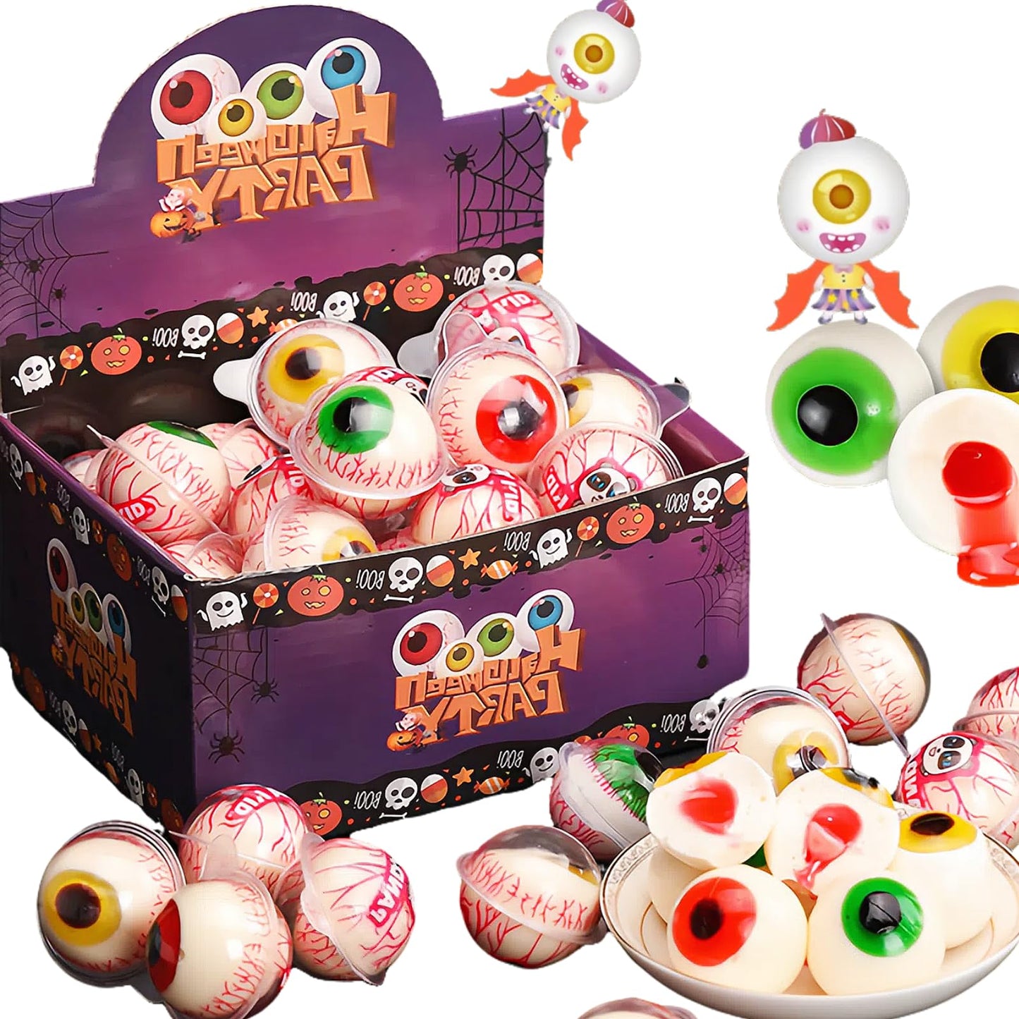 Creepy Eyeball Gummy Candies with Juicy Fruit Filling - 40 Individually Wrapped Chewy Sweets, Realistic Eye-Shaped Treats for Halloween Trick or