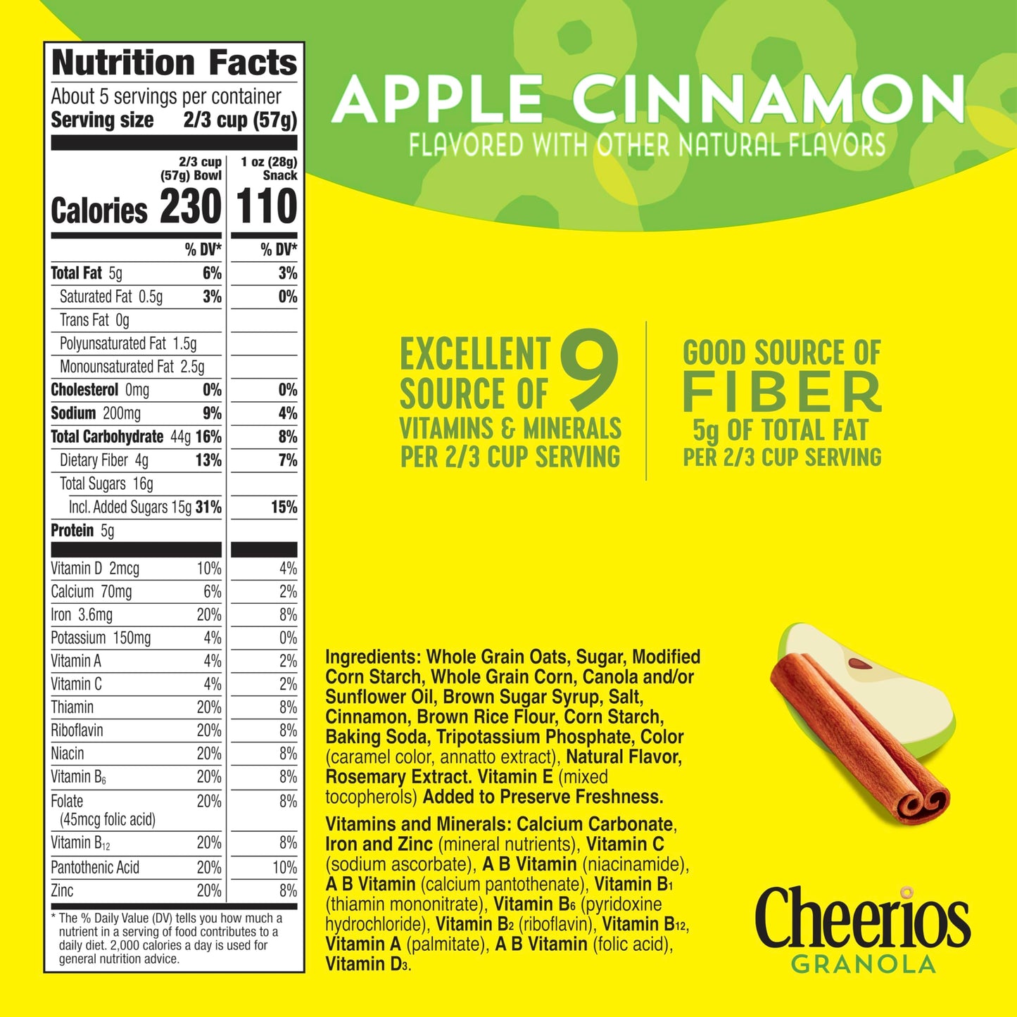Cheerios Granola, Apple Cinnamon, Good Source of Fiber, Excellent Source of 9 Vitamins and Minerals, 10 oz