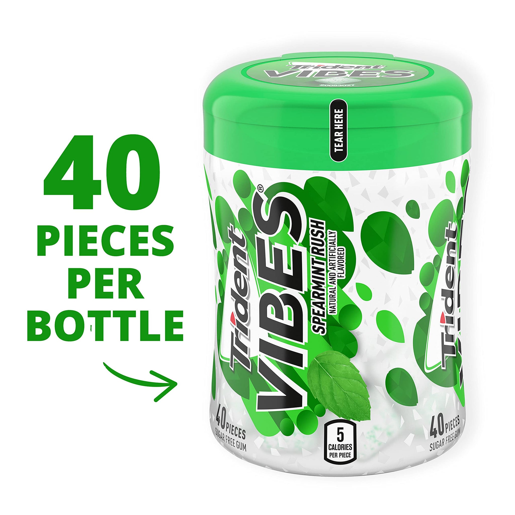 Trident Vibes Spearmint Rush Sugar-Free Chewing Gum, 6 Bottles of 40 Pieces (240 Total Pieces)