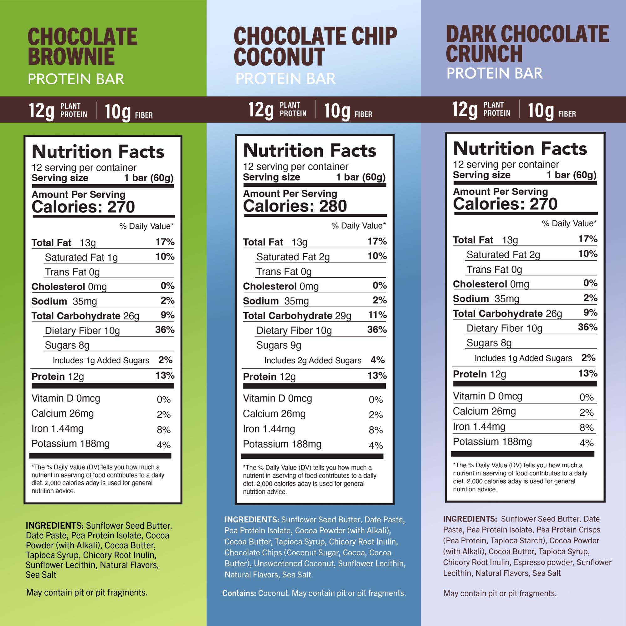 Amrita Nut Free Vegan Protein Bars Variety Pack (12 Bars, 6 Flavors) | 12g Plant Based Protein Bars | Peanut Free, Gluten Free, Dairy Free | Soy Free