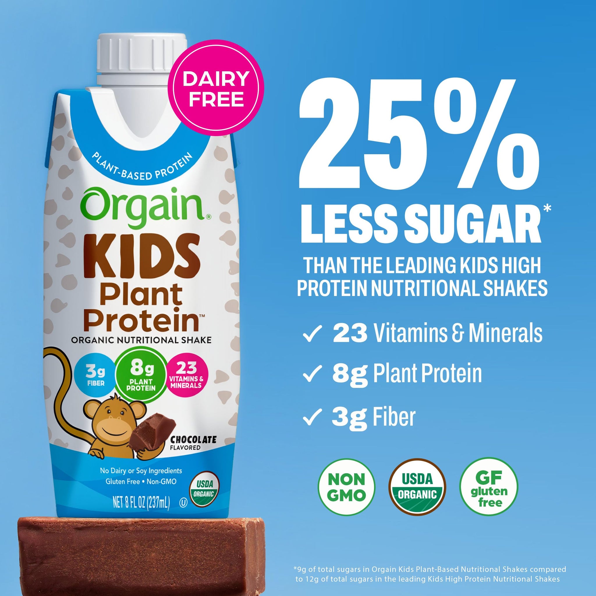 Orgain Organic Kids Nutritional Vegan Protein Shakes, Chocolate - Healthy Kids Snacks, 8g Plant Protein, 23 Vitamins & Minerals, 3g Fiber, No Dairy