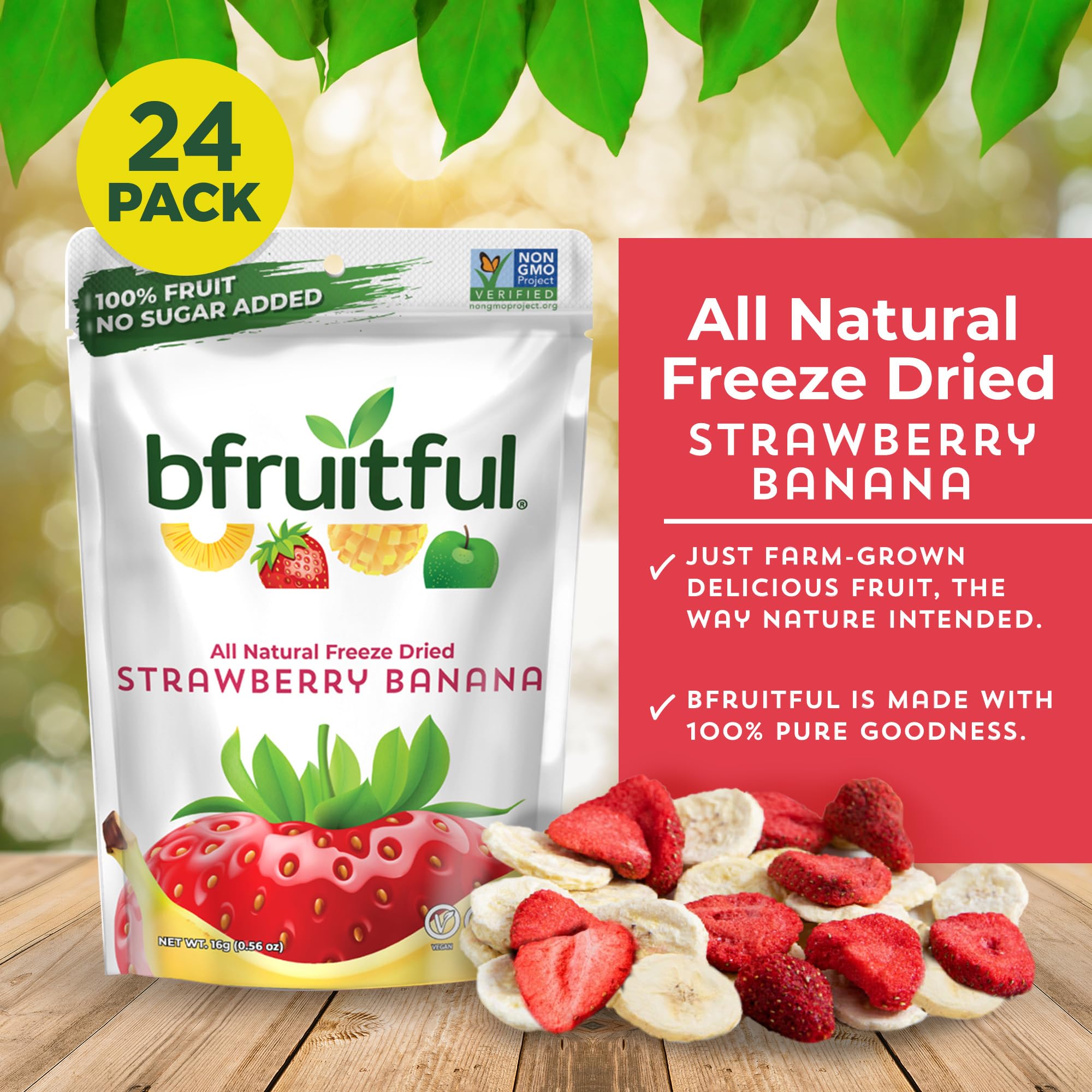 bfruitful Freeze-Dried Strawberry Banana, Freeze Dried Fruit Mix for Kids or Adults, Fresh Fruit Bites, No Sugar Added & Vegan, Kosher, Non GMO, 0.56