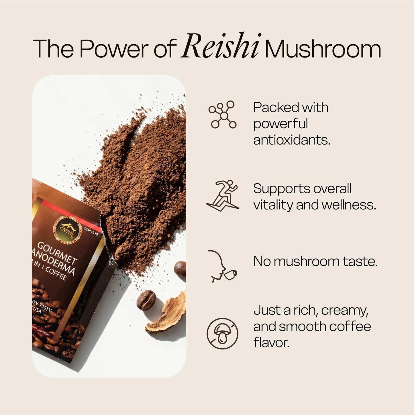 Eternal Spirit Beauty - Asian Latte Coffee Ganoderma Singles, 15 Packets (0.64 oz) - Instant Coffee Mix with Reishi Mushroom, Creamy Light Roast