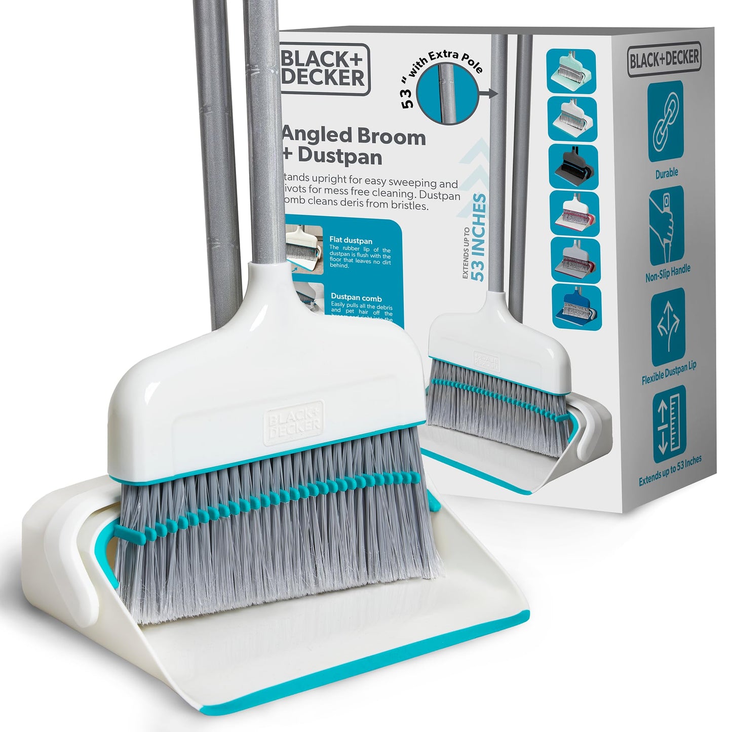 BLACK+DECKER Butler Broom and Dustpan Set for Home, Short Handle, Stand Up and Lightweight Space Saving Dust Pan and Broom Combo for Kitchen, Living