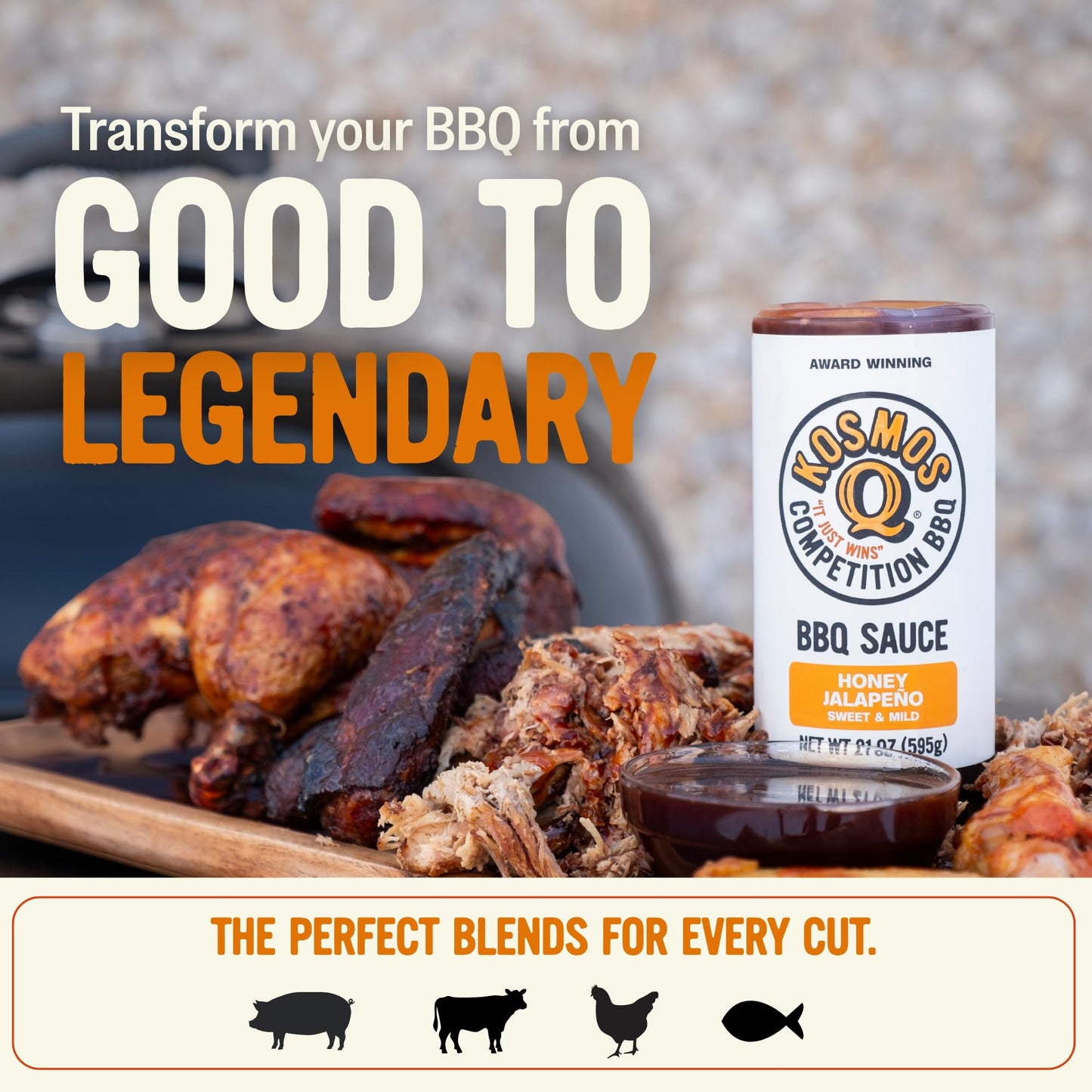 Kosmos Q Honey Jalapeno BBQ Sauce, Father’s Day Gift for Him, Sweet & Spicy Barbecue Sauce for Ribs, Brisket, Pork & Chicken, Made with Real Honey