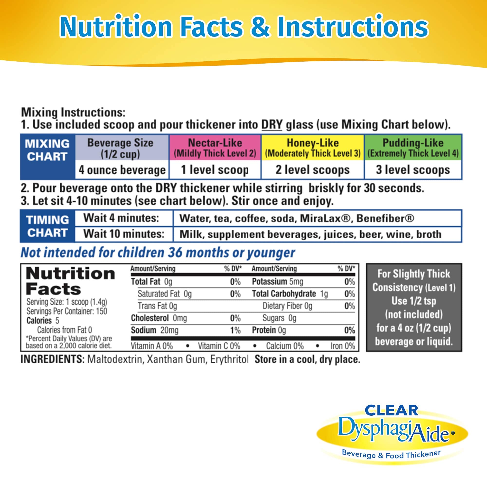 Clear DysphagiAide Thickener, 400 Serving (560g) Jar, Xanthan Gum Powder for all IDDSI Thickness Levels