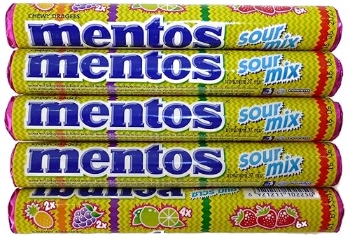 (Pack of 5) Sour Mix Chewy Dragees Flavors Gummy Candy
