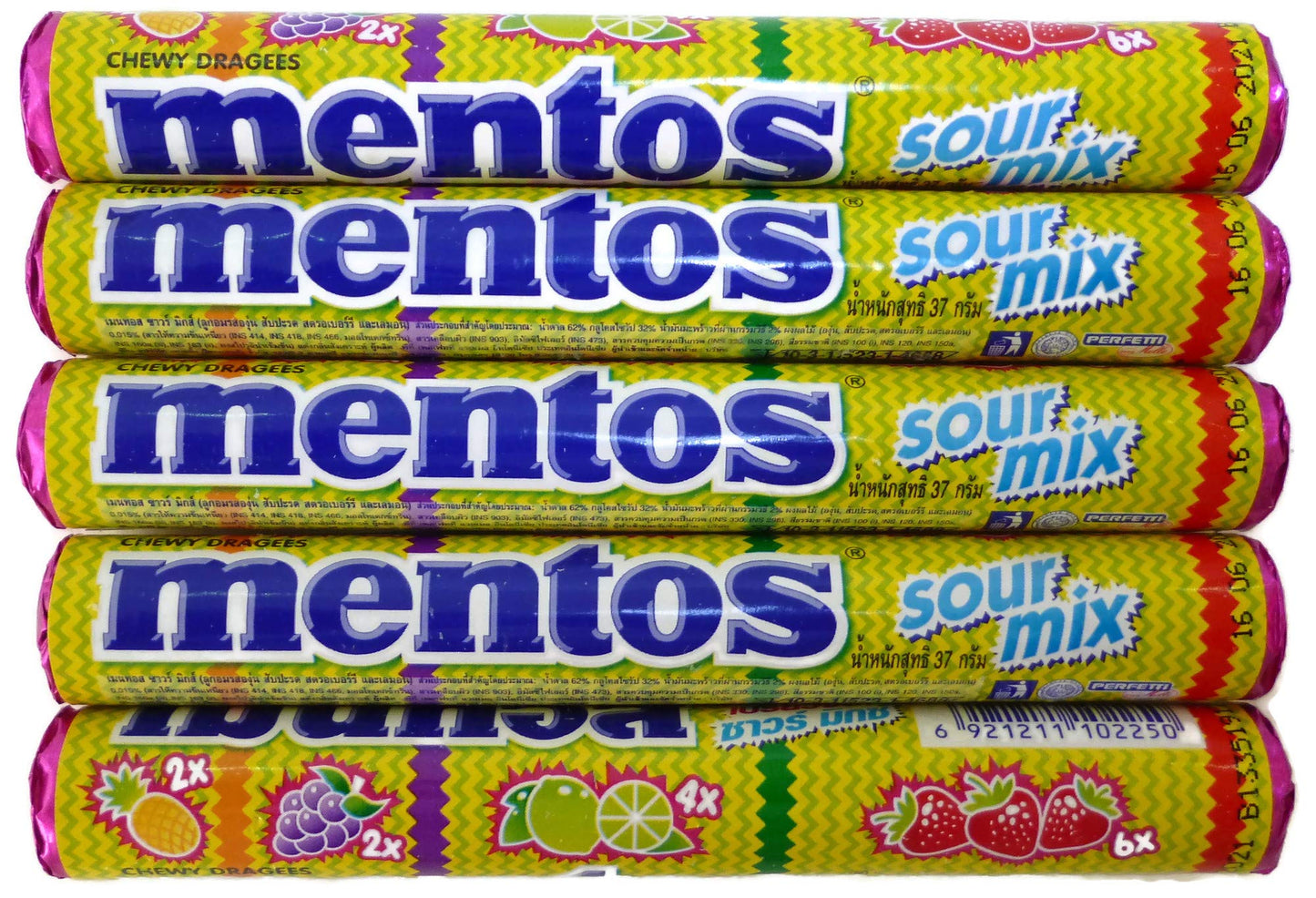 (Pack of 5) Sour Mix Chewy Dragees Flavors Gummy Candy