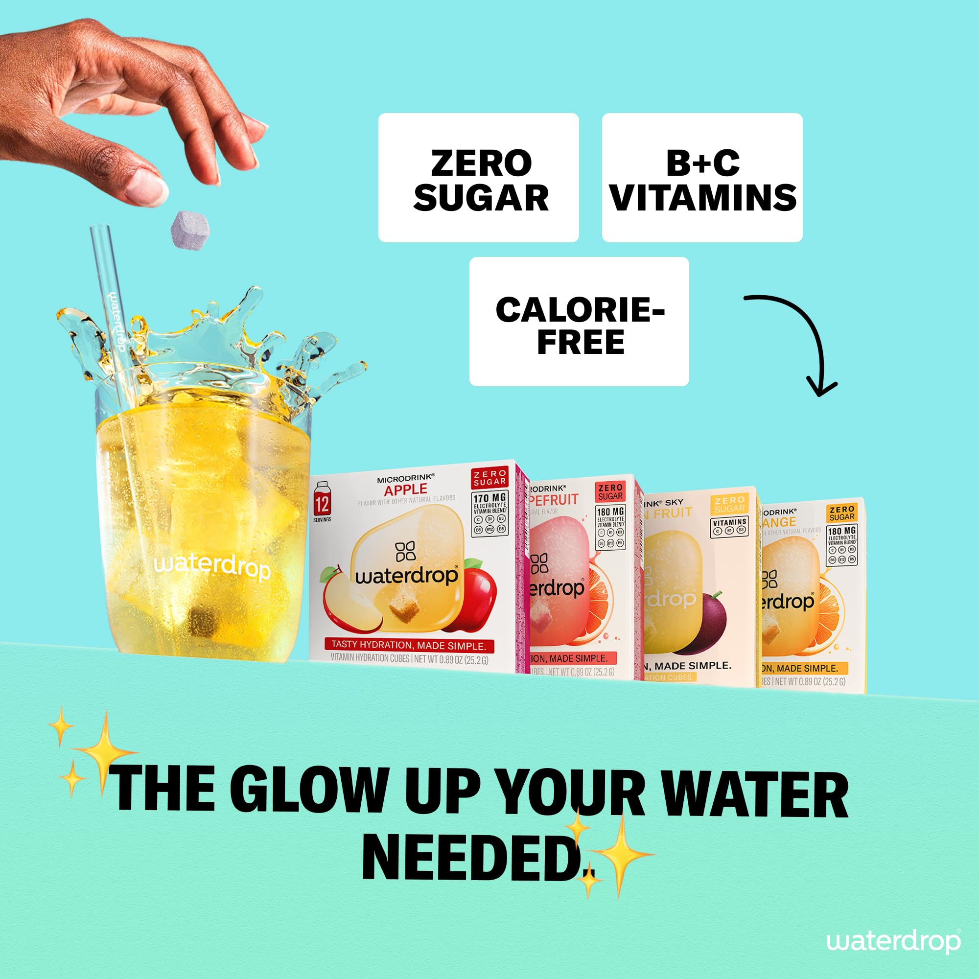 Waterdrop Hydration Cubes With Vitamin C, B Vitamins and Electrolytes, 4 Flavor Electrolyte Variety Pack, Flavored Water Enhancer Cubes for Still