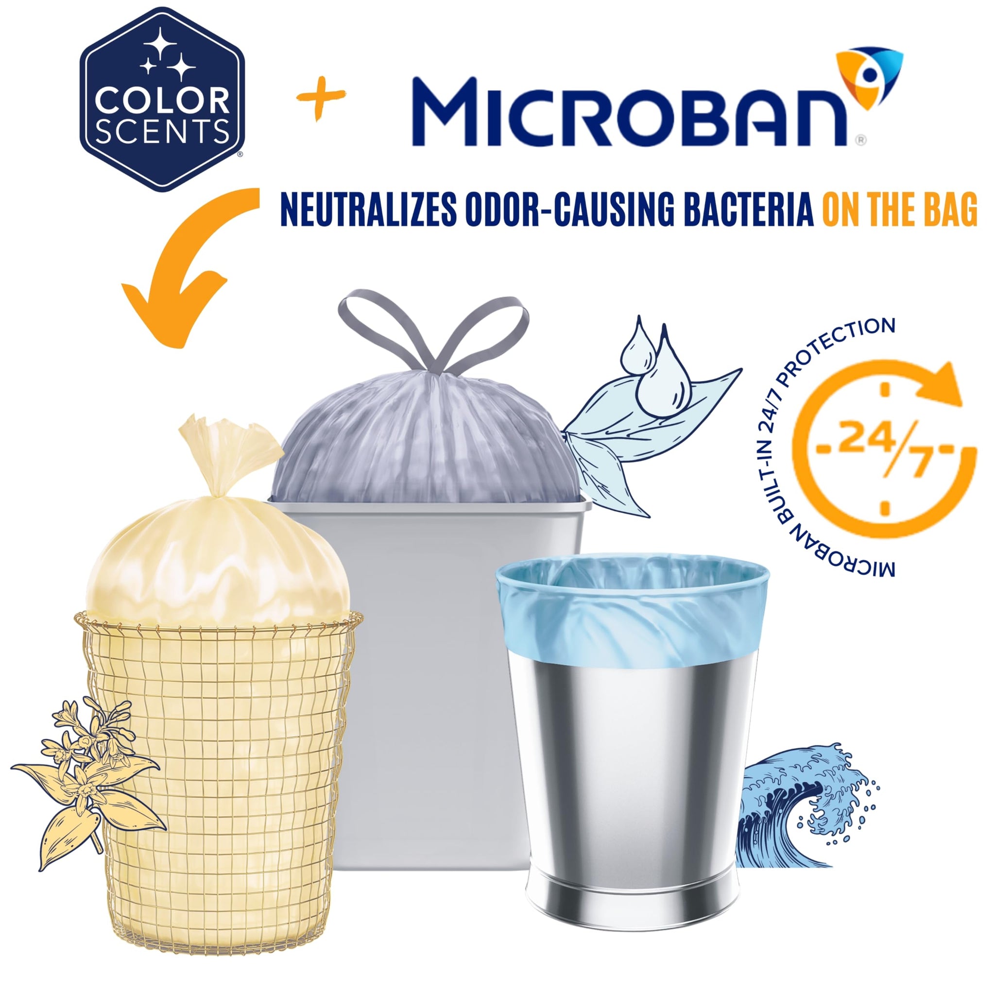 Color Scents Small Trash Bags - 4 Gallon, 60 Bags (1 Pack of 60 Count), Twist Tie - Cream bag in Vanilla Spice Scent with Microban