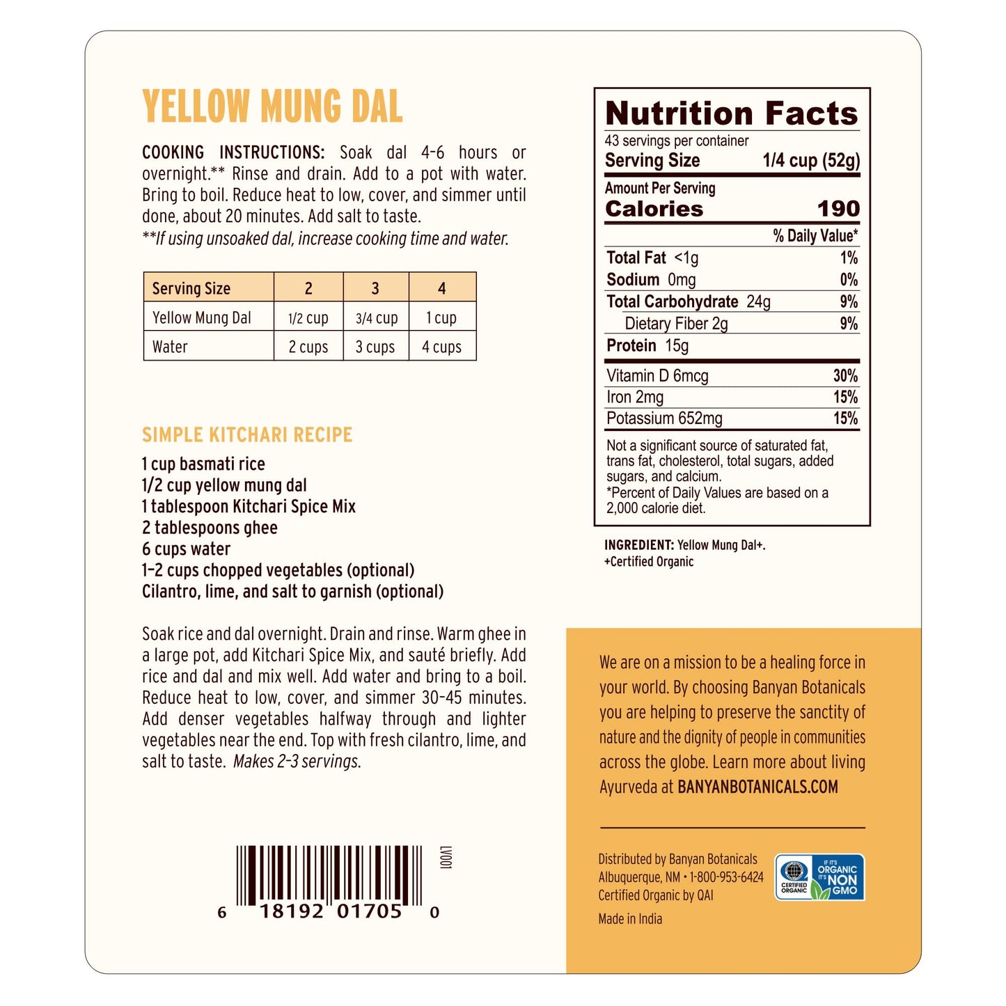 Banyan Botanicals Organic Yellow Mung Dal - Gut-Friendly Plant-Based Protein - Premium Split Mung Beans for Kitchari, Easy Digestion & Metabolic
