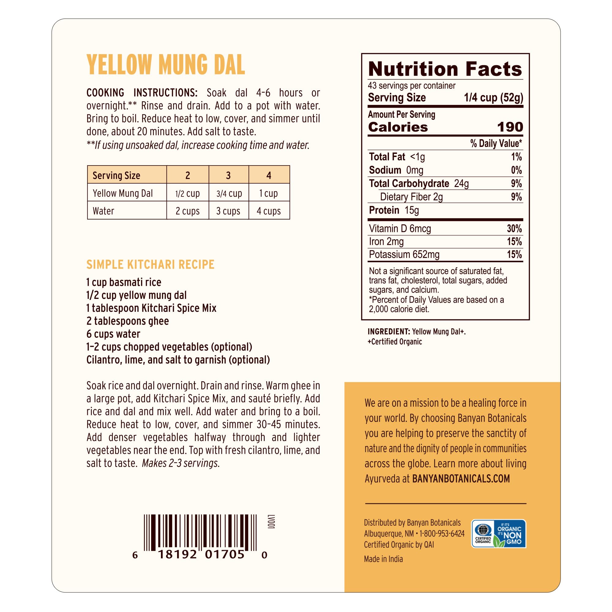 Banyan Botanicals Organic Yellow Mung Dal - Gut-Friendly Plant-Based Protein - Premium Split Mung Beans for Kitchari, Easy Digestion & Metabolic