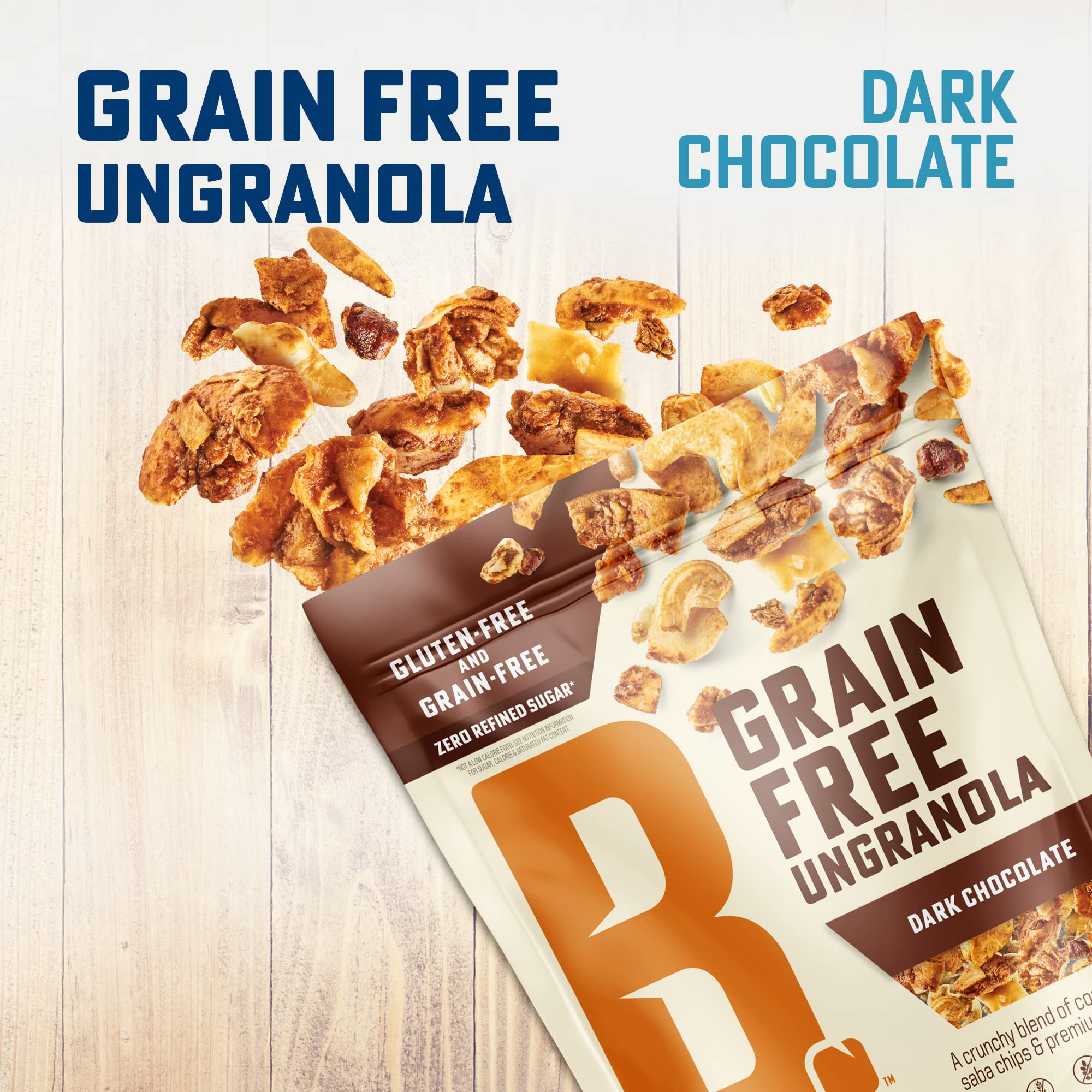 B. Fine Foods Grain-Free Crunchy Granola Snack of Coconut, Saba Chips & Premium Nuts - UnGranola Dark Chocolate - Zero-Refined Sugar, Gluten-Free