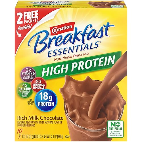 Carnation Breakfast Essentials High Protein Powder Drink Mix, Rich Milk Chocolate, 1.31 Ounce (Pack of 10) (Packaging May Vary)