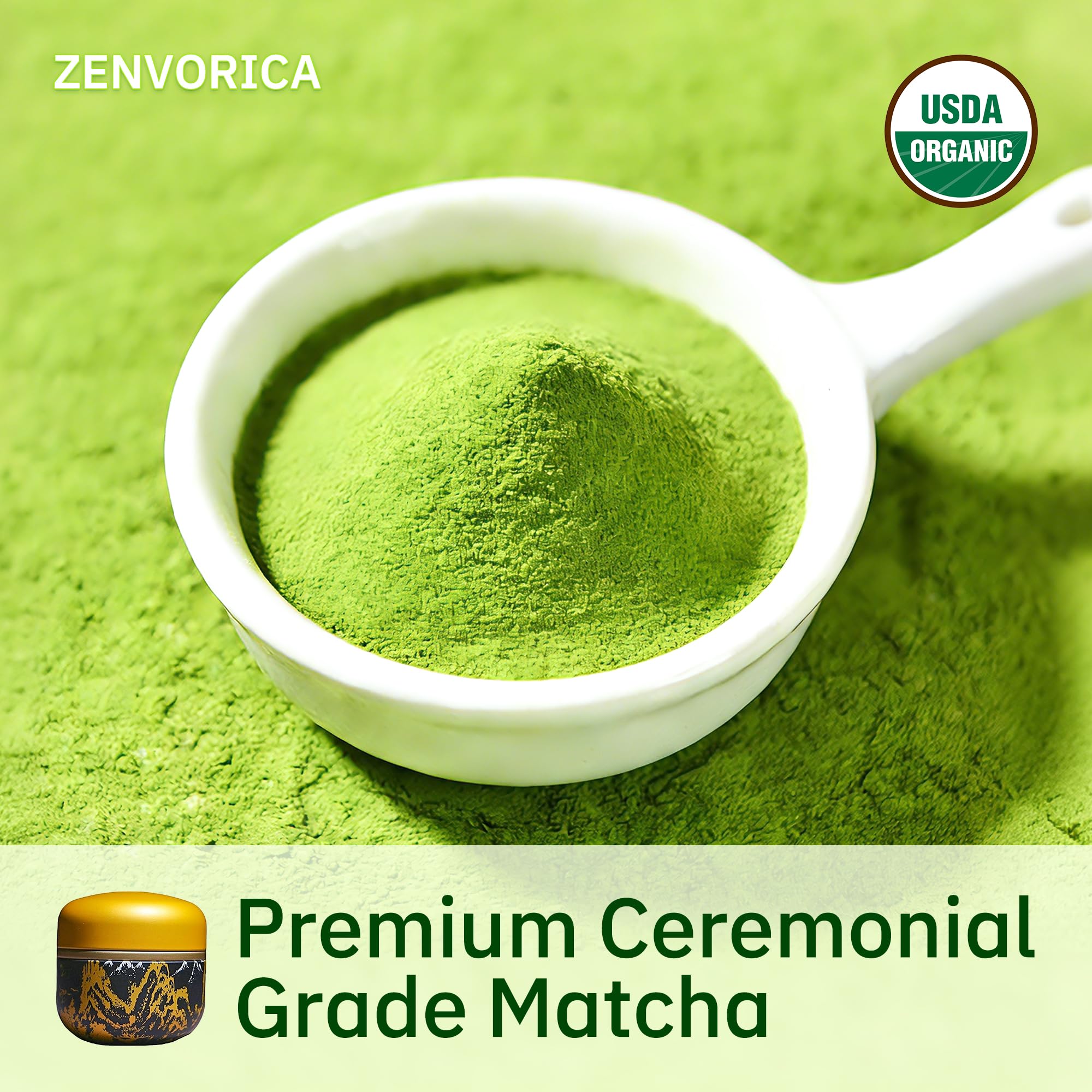 Zenvorica Ceremonial Grade Matcha Powder - Authentic Japanese Matcha, Stone-Ground, Smooth & Vibrant Flavor - Unsweetened, Antioxidant-Rich, Perfect