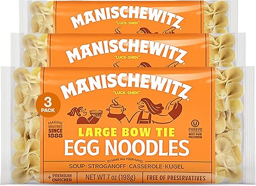 Manischewitz Farfalle Pasta | Large Bow Tie Egg Noodles 7oz (3 Pack) | Homestyle Taste & Texture, Perfect for Kasha Varnishkes, No Preservatives
