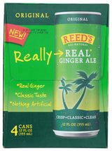 Reeds Ginger Brew, Soda Real Ginger Ale, 12 Fl Oz, 4 Pack