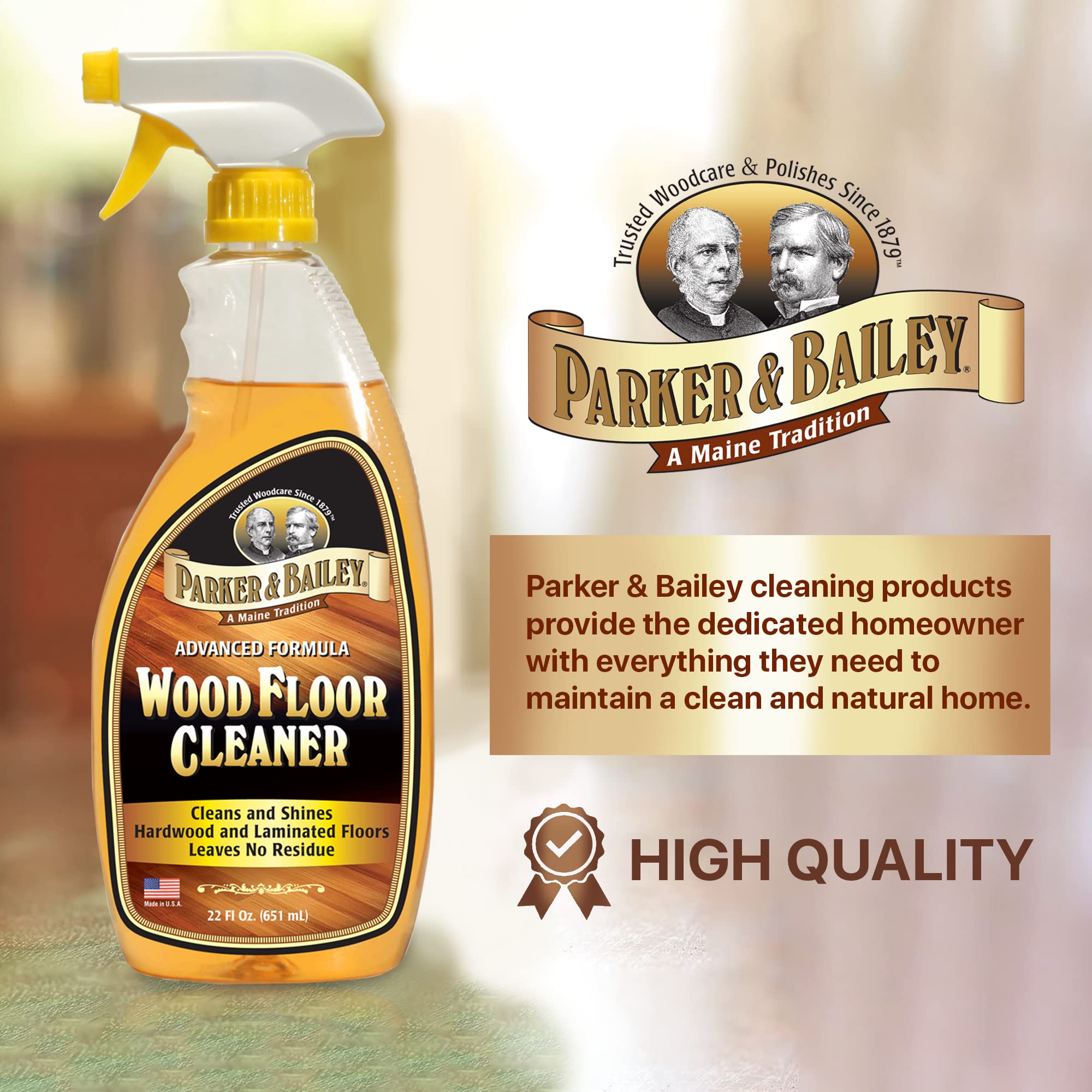 Parker & Bailey Wood Floor Cleaner - Use on Hardwood, Laminated or Faux Finished Floors. Shine Restorer Protector, Surface Cleaner Supplies Home