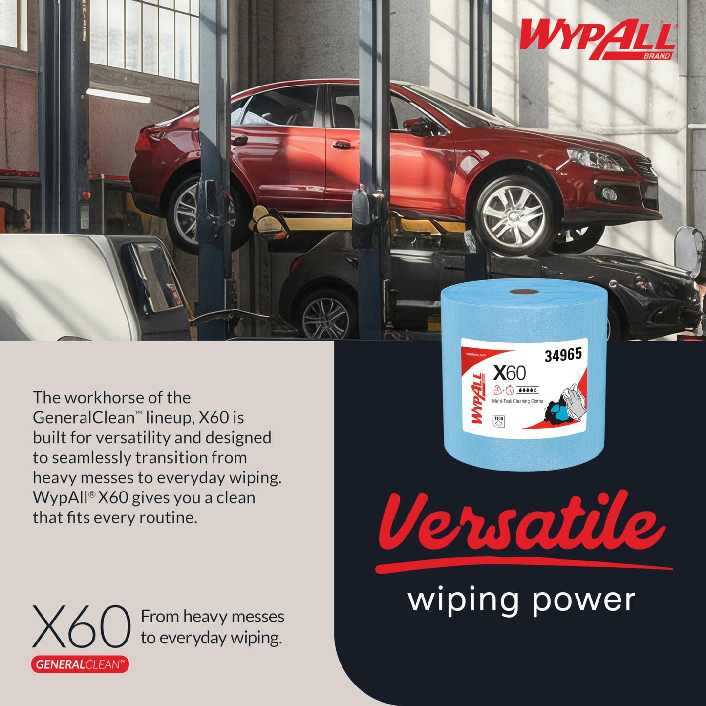 WypAll GeneralClean X60 Cloths Multi-Task Cleaning Wipes, Jumbo (34965), Strong and Absorbent Towels, Blue (1 Roll of 1,100 Sheets, 1,100 Sheet Total)