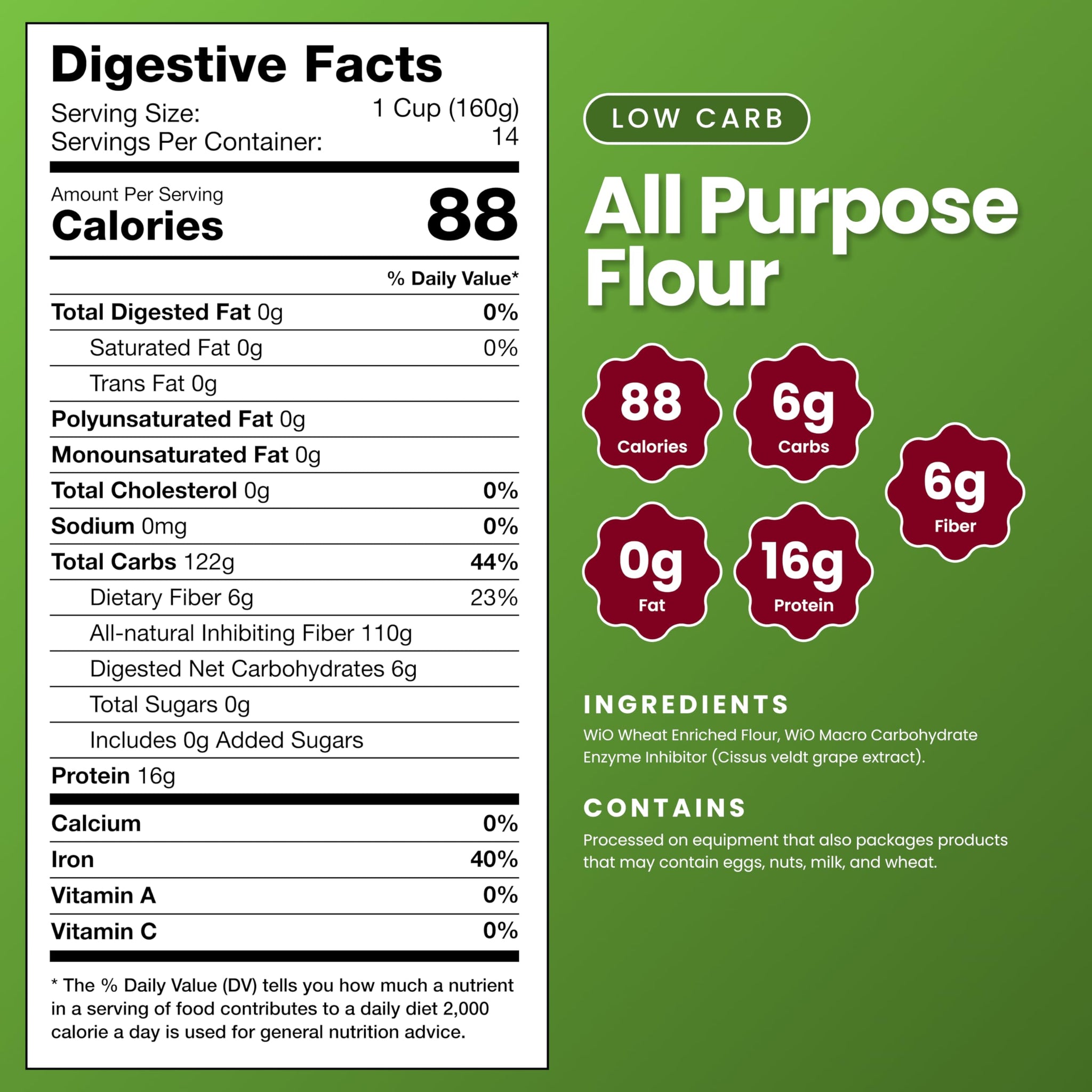 WiO SmartFoods™ All-Purpose Flour, 5-lb. Low-Carb, Fat-Free, Sugar-Free, Flour for Baking, Cooking, and More