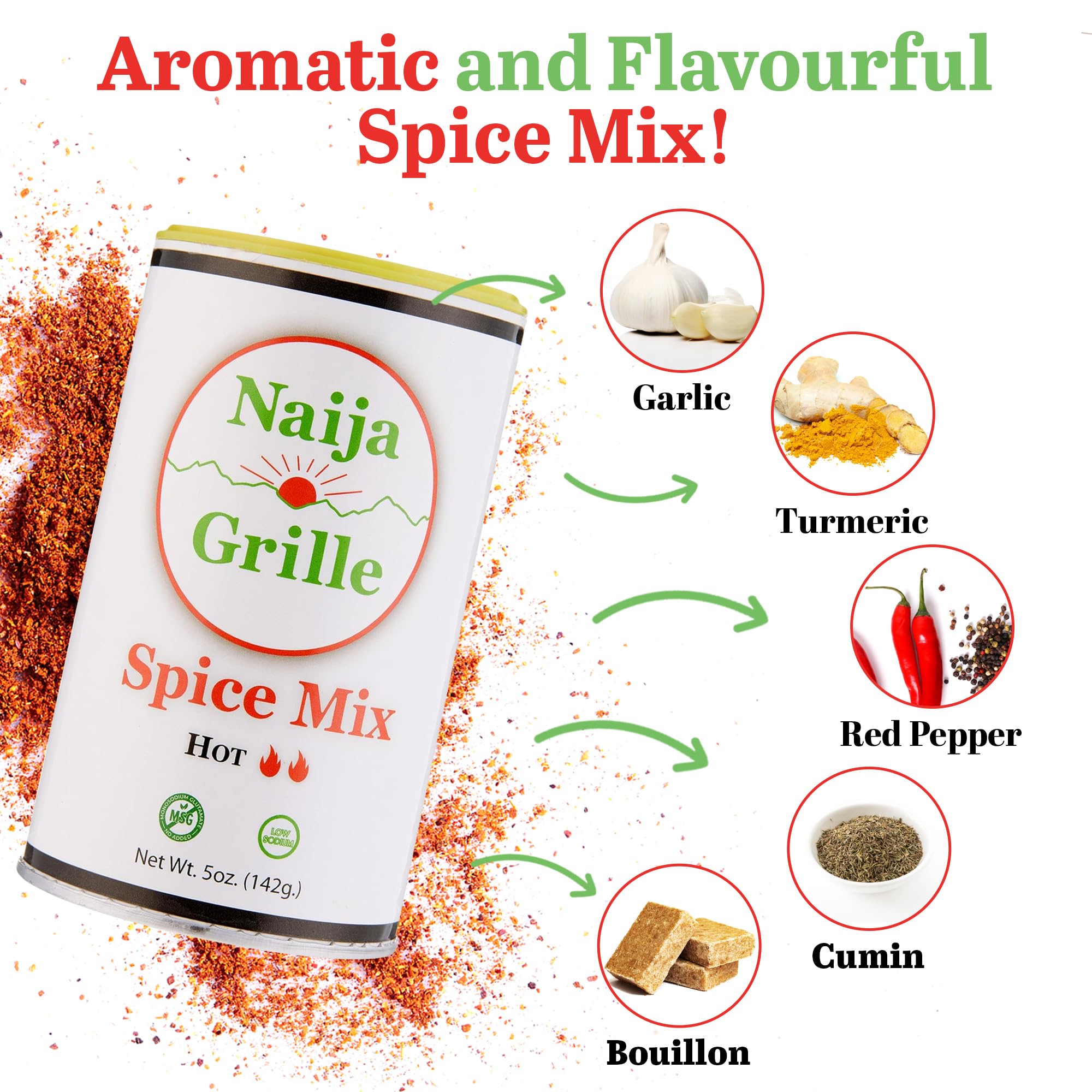 Naija Grille Seasoning - Hot - All Purpose Spice Mix for Chicken, Beef, Fish, Vegetables, and More - Elevate Flavor with Seasoning for Cooking
