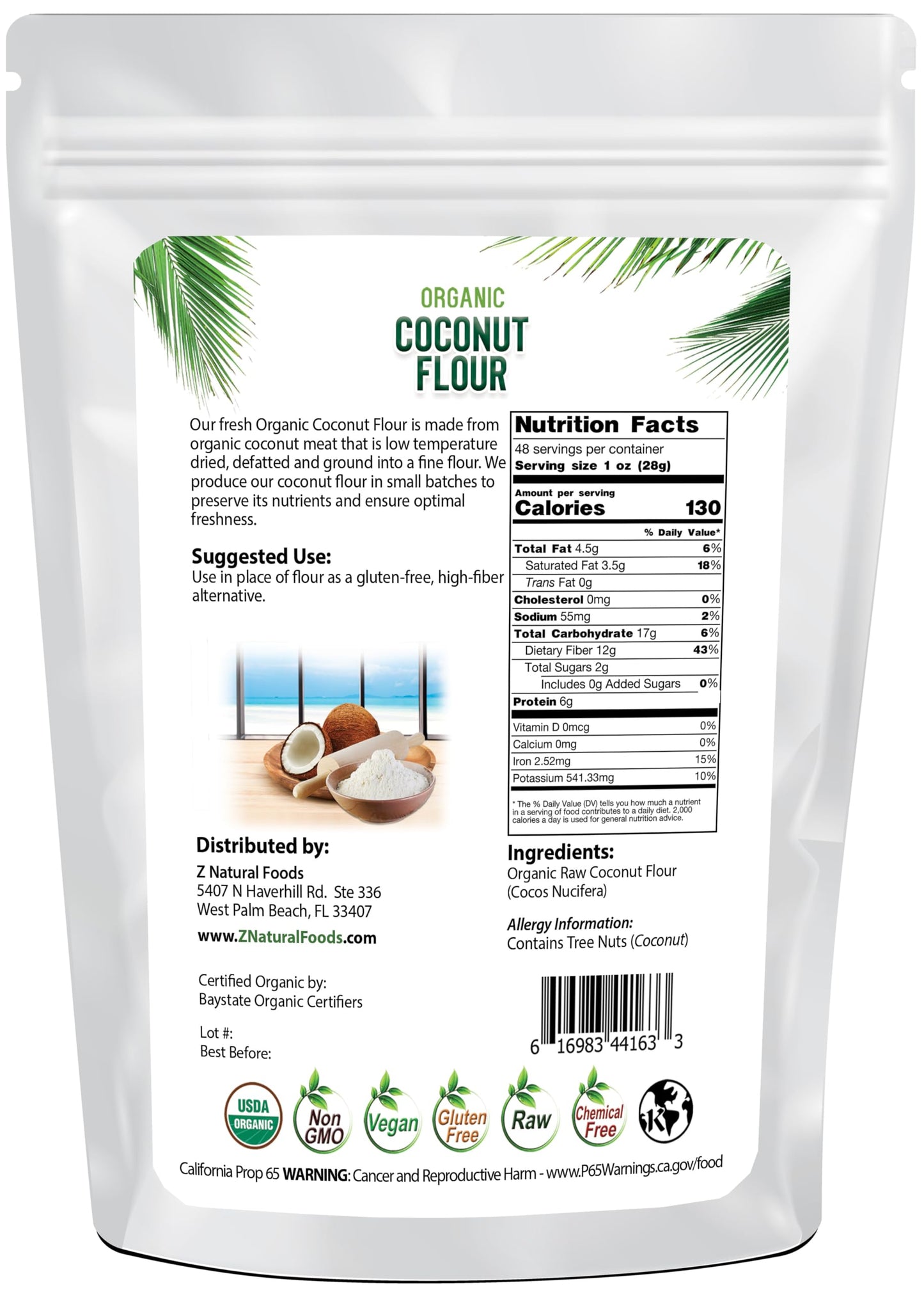 Organic Coconut Flour - 3 lb - Made In Small Batches For Freshness - Gently Dried & Finely Ground - All Natural Fiber For Cooking & Baking - Keto