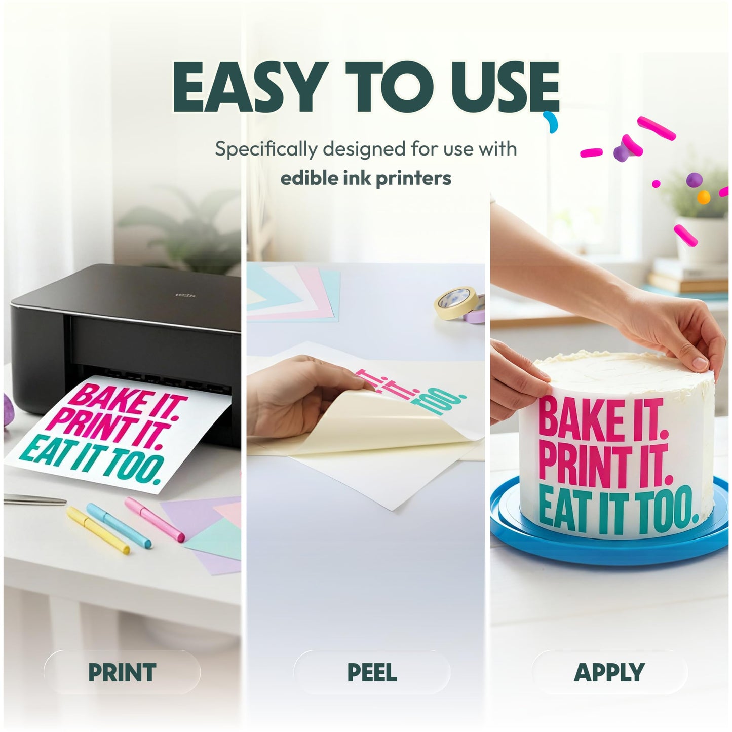 Edible Frosting Sheets Icing Paper - 8.5" x 11" - 25 Sheets - Made in USA - Easy Peel, Smooth Finish - For Cakes, Cookies & Cupcakes
