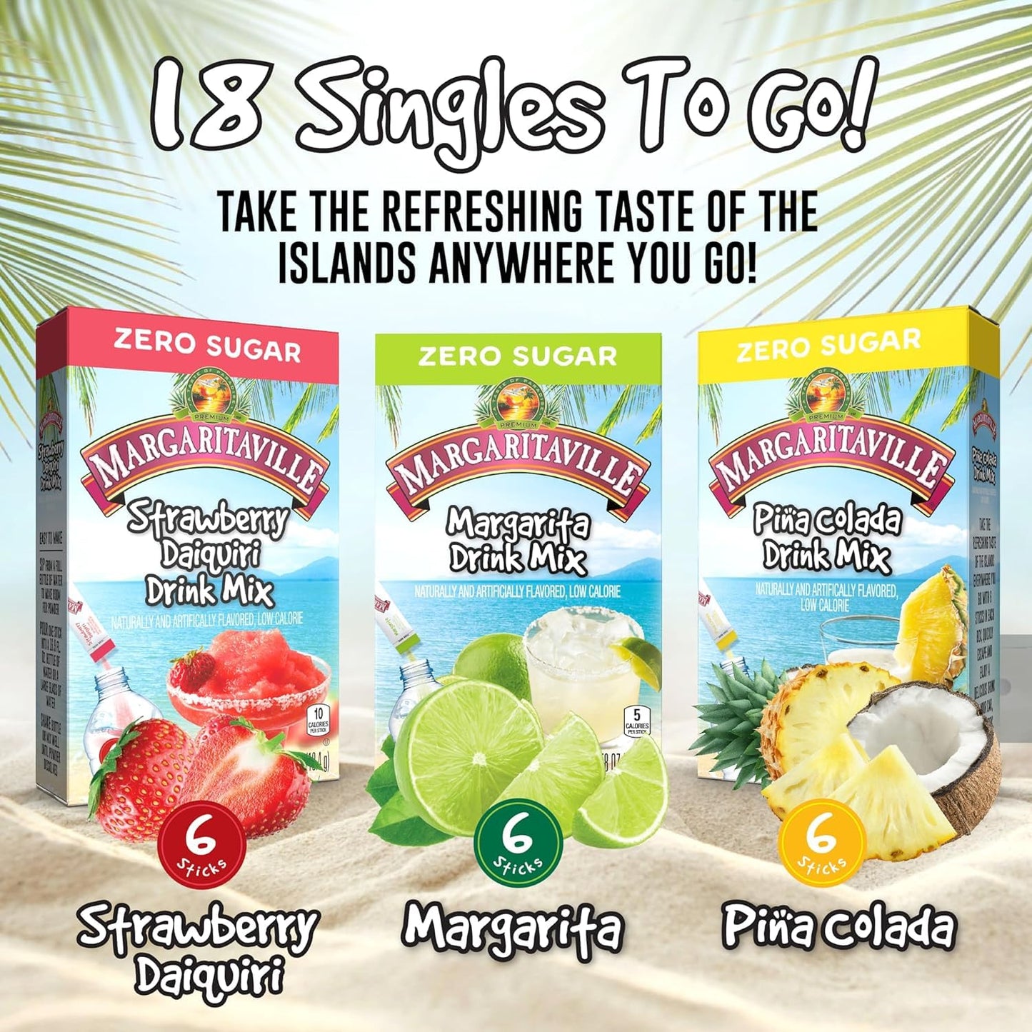Margaritaville Singles to Go Drink Mix Variety Pack - 4 Margarita, 4 Pina Colada & 4 Strawberry Daiquiri (12) Boxes Total