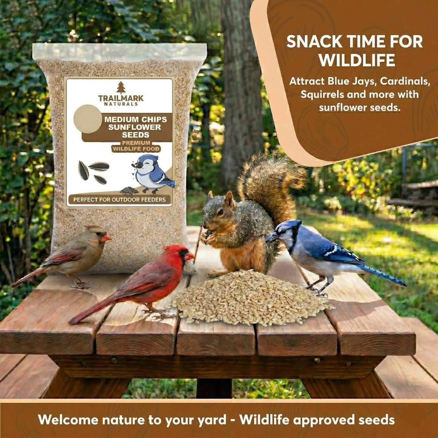 Trailmark Naturals 15 LB Medium Sunflower Chips, Shelled Seeds for Birds - Premium Wildlife & Bird Food - Grown in USA - Non-GMO - Medium Chip