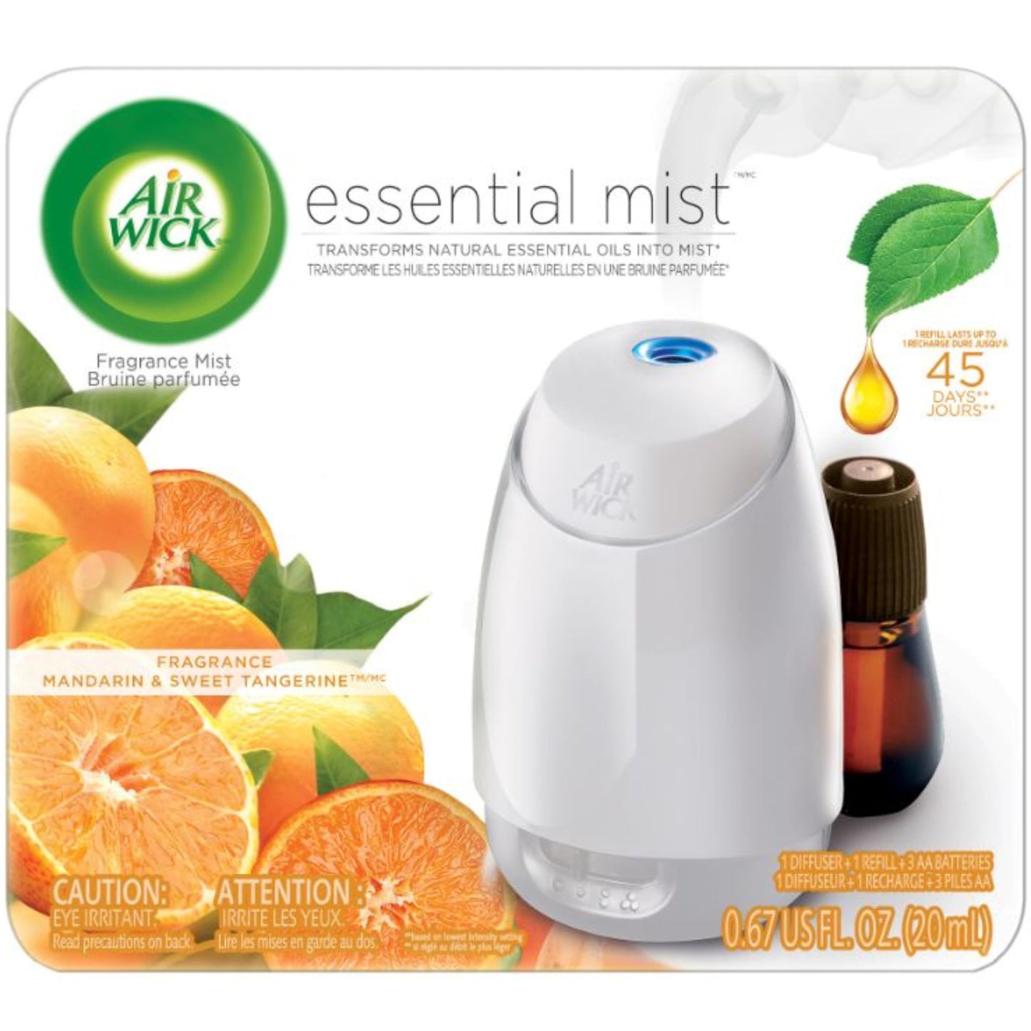 Air Wick Essential Mist, Essential Oil Diffuser (Diffuser + 1 Refill), Mandarin & Sweet Tangerine, Air Freshener