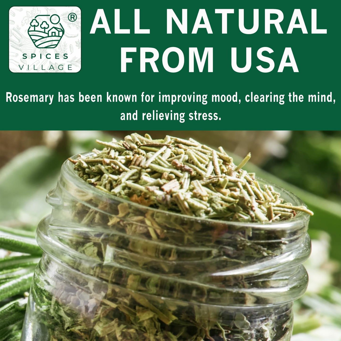 SPICES VILLAGE Whole Rosemary Leaves [ 4 oz ] - Natural Whole Rosemary for Cooking and Tea, Pure Mediterranean Seasoning - Kosher, Gluten Free, Vegan