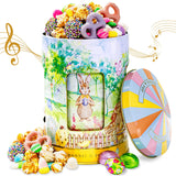 Easter Gift Tin, Musical Carousel with Spring Candy Assortment - Plays Holiday Music, Chocolate Eggs, Yogurt Pretzels & Popcorn, Holiday Box Present