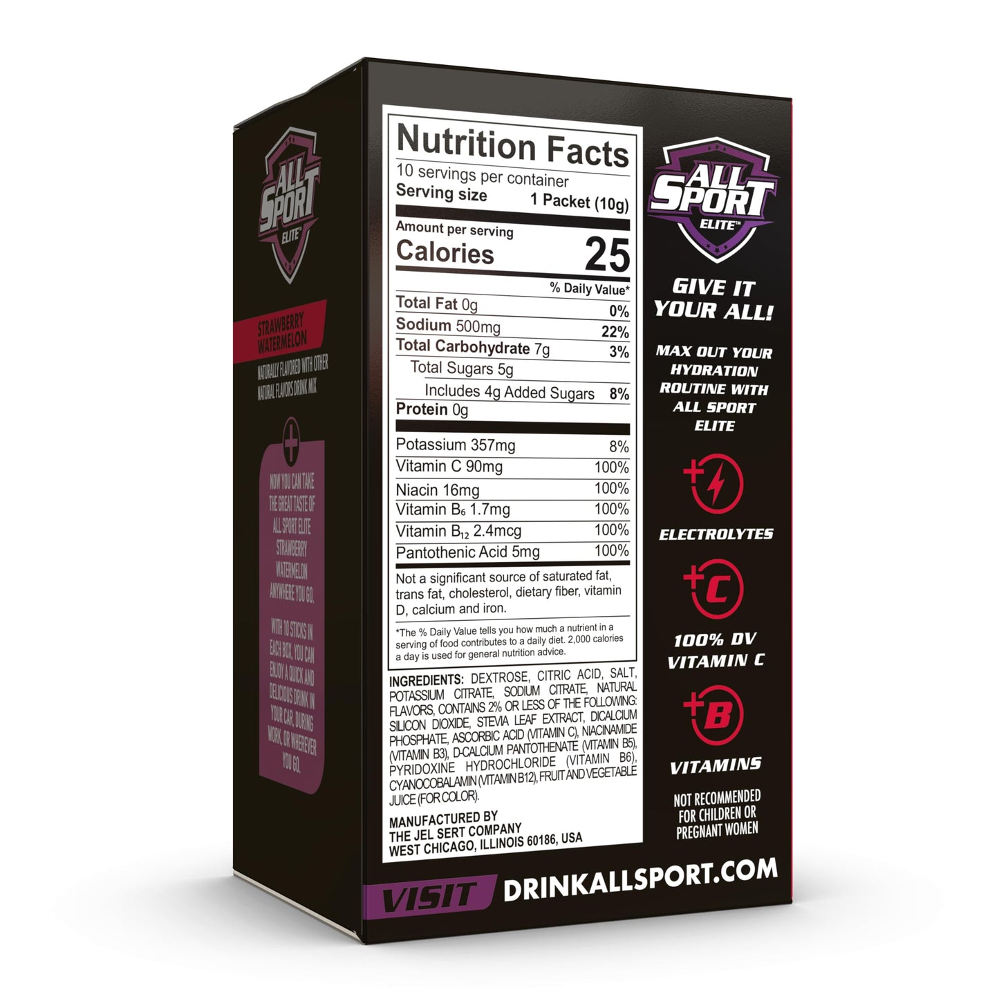 ALL SPORT ELITE - Electrolyte Hydration Performance - Strawberry Watermelon - Singles To Go Powder Packets (10 Sticks)