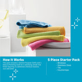 E-Cloth 5-pc Starter Pack- Microfiber Cleaning Cloth Set with Reusable Cleaning Cloth and Glass Polishing Cloth, Assorted Color Microfiber Cleaner