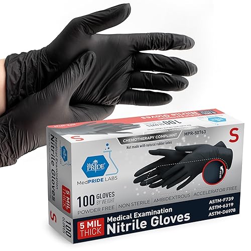 MED PRIDE Black Nitrile Gloves XL | Box of 100 Gloves | 5 Mil | Powder-Free, Latex-Free, Exam Grade | Tattoo, Mechanic, Food Prep, Cleaning