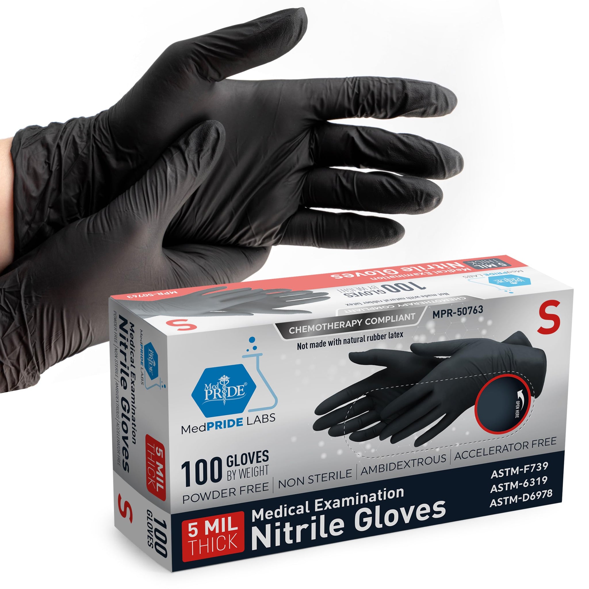 MED PRIDE Black Nitrile Gloves XL | Box of 100 Gloves | 5 Mil | Powder-Free, Latex-Free, Exam Grade | Tattoo, Mechanic, Food Prep, Cleaning