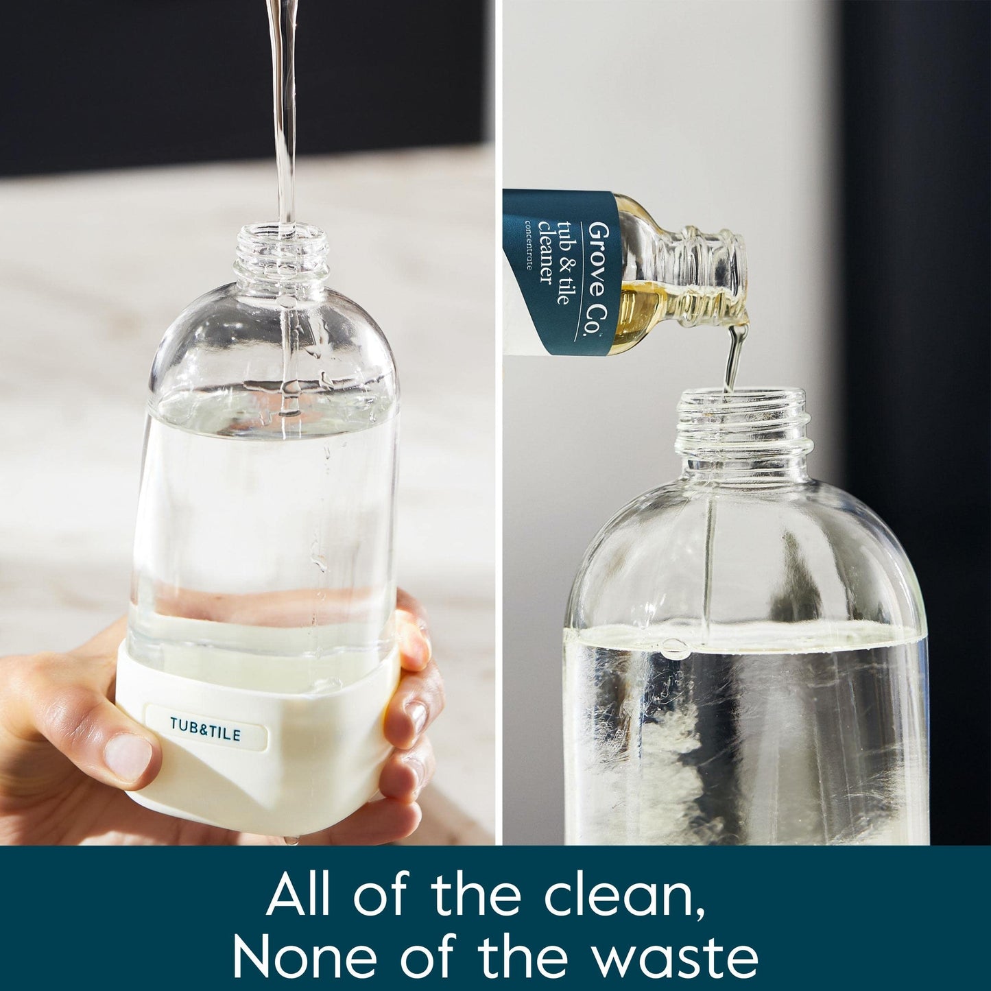Grove Co. Tub and Tile Cleaner Refill Concentrate (2 x 1 Fl Oz) + 1 x Reusable Glass Spray Bottle (16 Oz) Plant-Based Cleaning Supplies Bundle, No