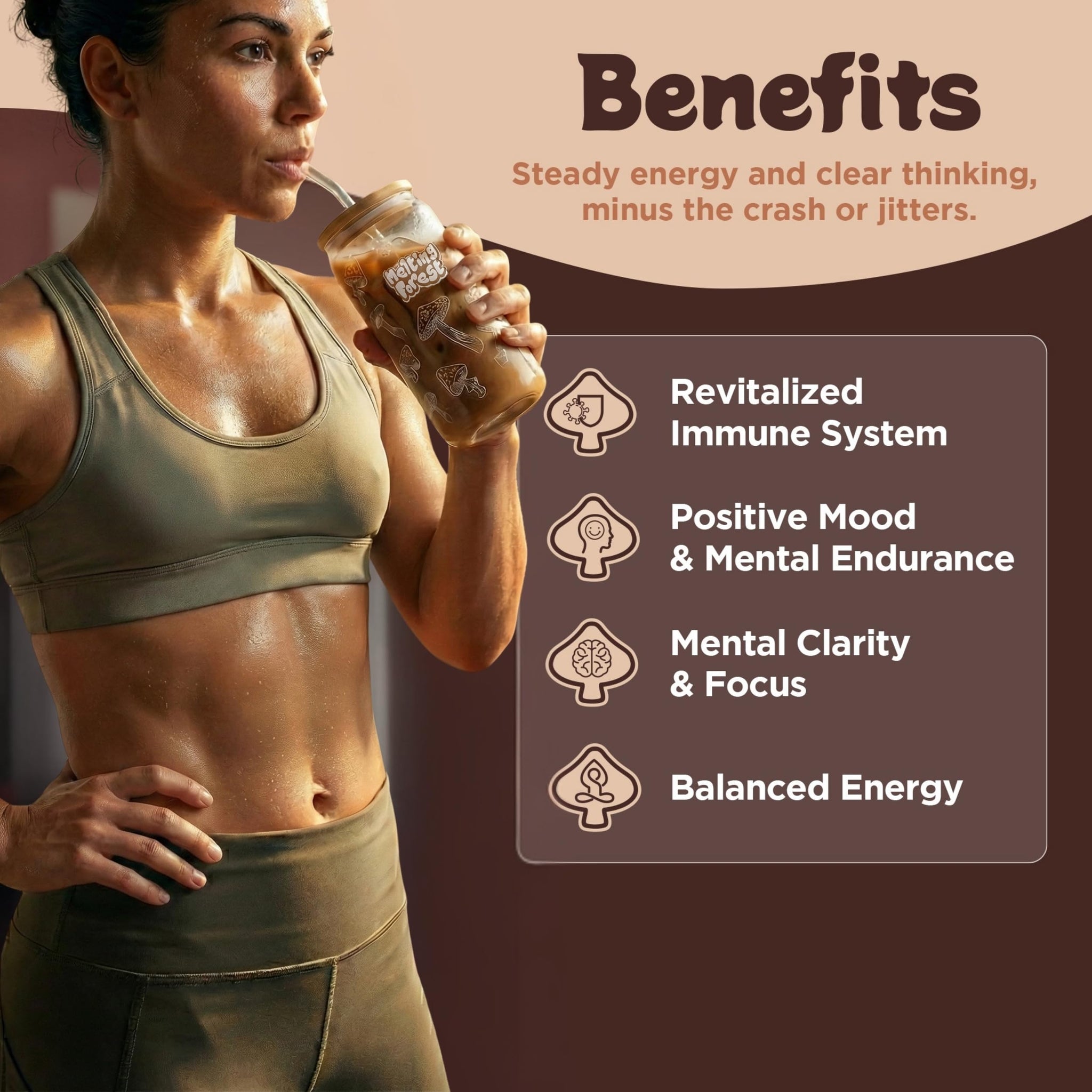 Melting Forest Mushroom Coffee, with 7 Functional Mushrooms, Cacao, Rhodiola, L-Theanine, Reishi & Lion's Mane, Stress Relieving, Focus, Cognitive