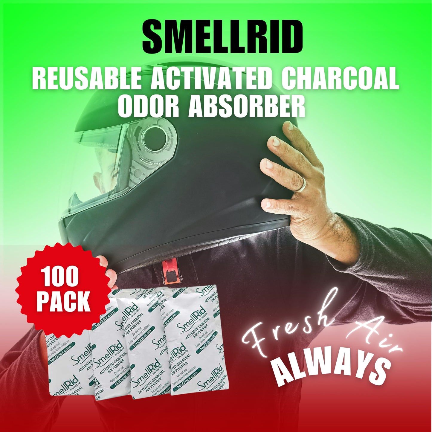 SMELLRID Activated Charcoal Odor Remover That Works [100 Pack] - Mini 5g (2” x 2”) Pack Treats 2 Sq. Ft.- Premium Natural Odor & Dampness Absorber