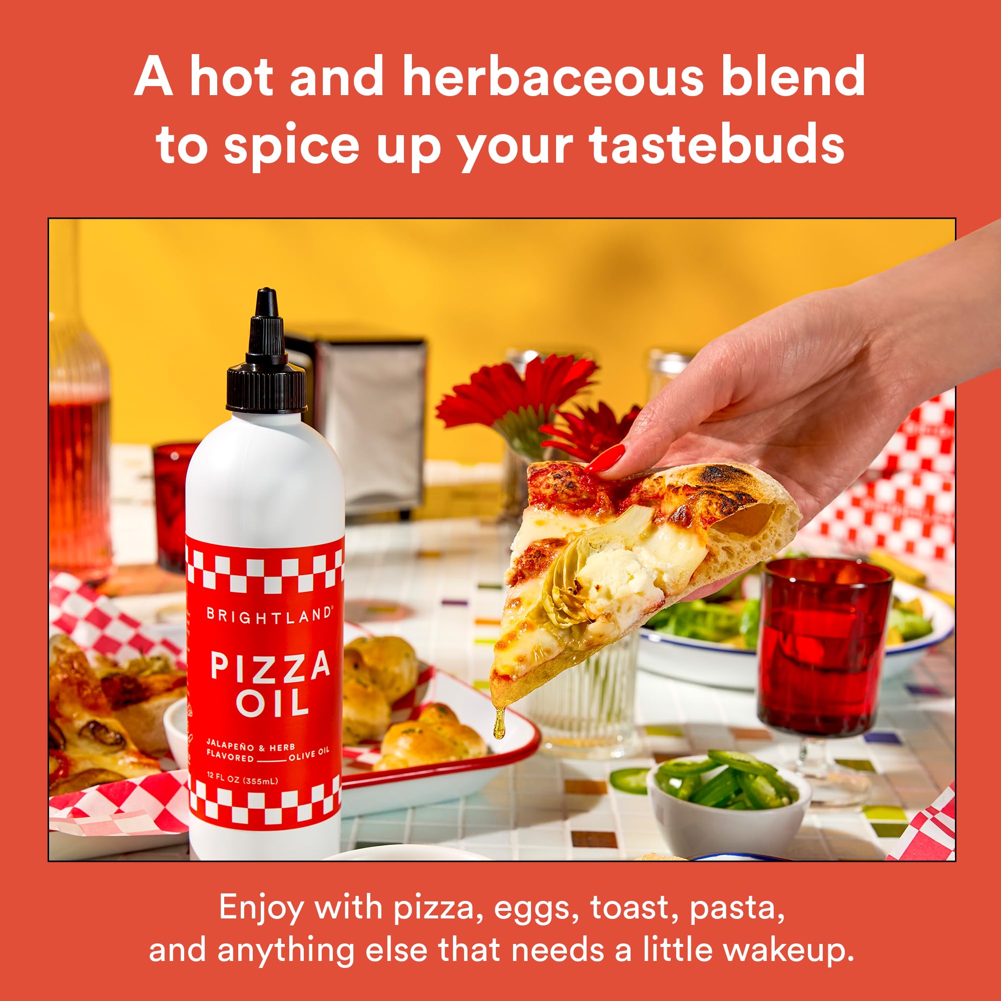 Brightland Pizza Oil with Extra Virgin Infused Olive Oil - Herbaceous Oil for Dipping & Dressing - Premium Jalapeño & Herb Flavor Cold-Pressed Oil