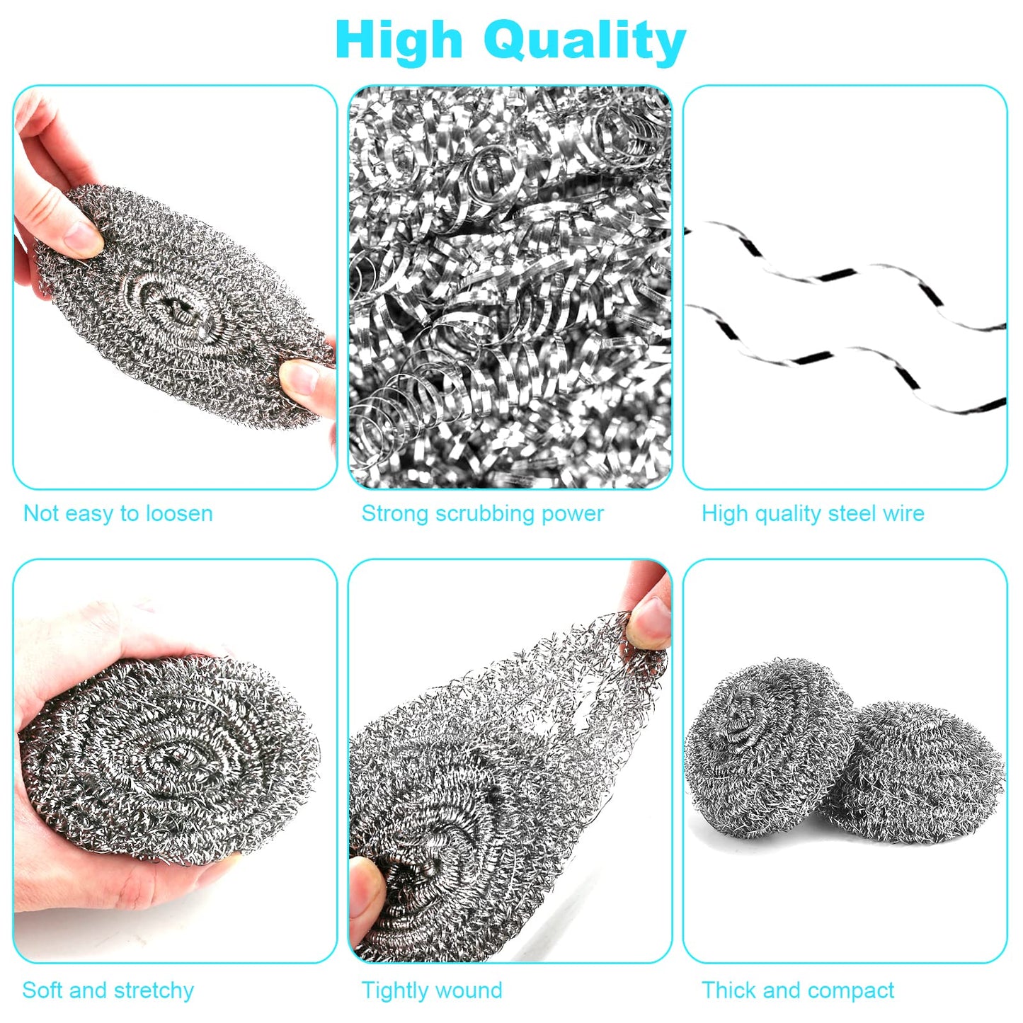 15 Pack Steel Wool Scrubber, Metal Kitchen Scrubbing Sponges, Dishwashing Scouring Pads Heavy Duty, Premium Stainless Steel Scrubbers for Cleaning