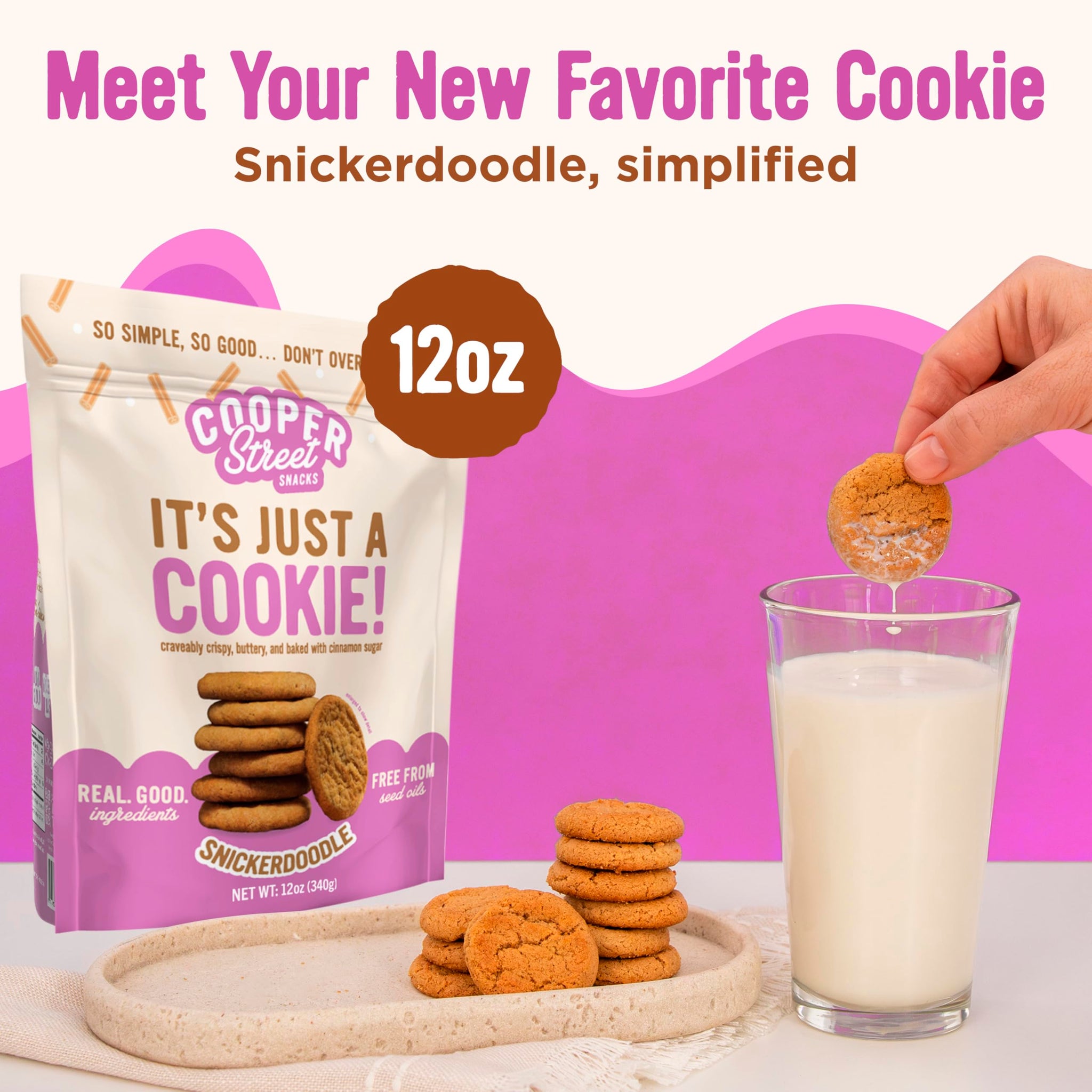 Cooper Street Snacks Snickerdoodle Cookies - Made with Real Butter & Avocado Oil, Nut, Soy & Seed Oil Free, Thin & Crispy Cinnamon Sugar Snacks