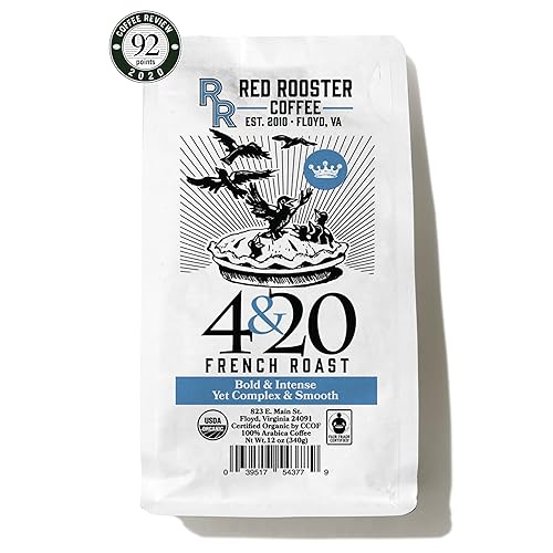 Red Rooster Coffee, Organic 4&20 French Roast - Dark Roast Whole Bean Coffee - Notes of Hot Fudge & Navel Orange - Fair Trade, USDA Organic 12 oz