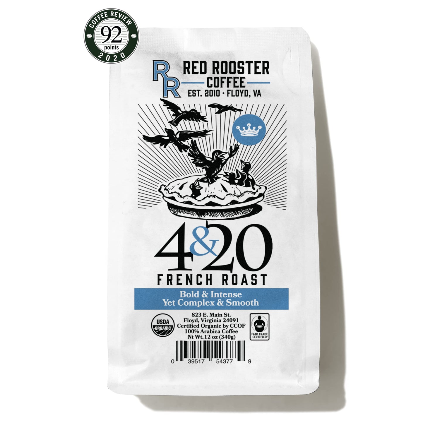 Red Rooster Coffee, Organic 4&20 French Roast - Dark Roast Whole Bean Coffee - Notes of Hot Fudge & Navel Orange - Fair Trade, USDA Organic 12 oz