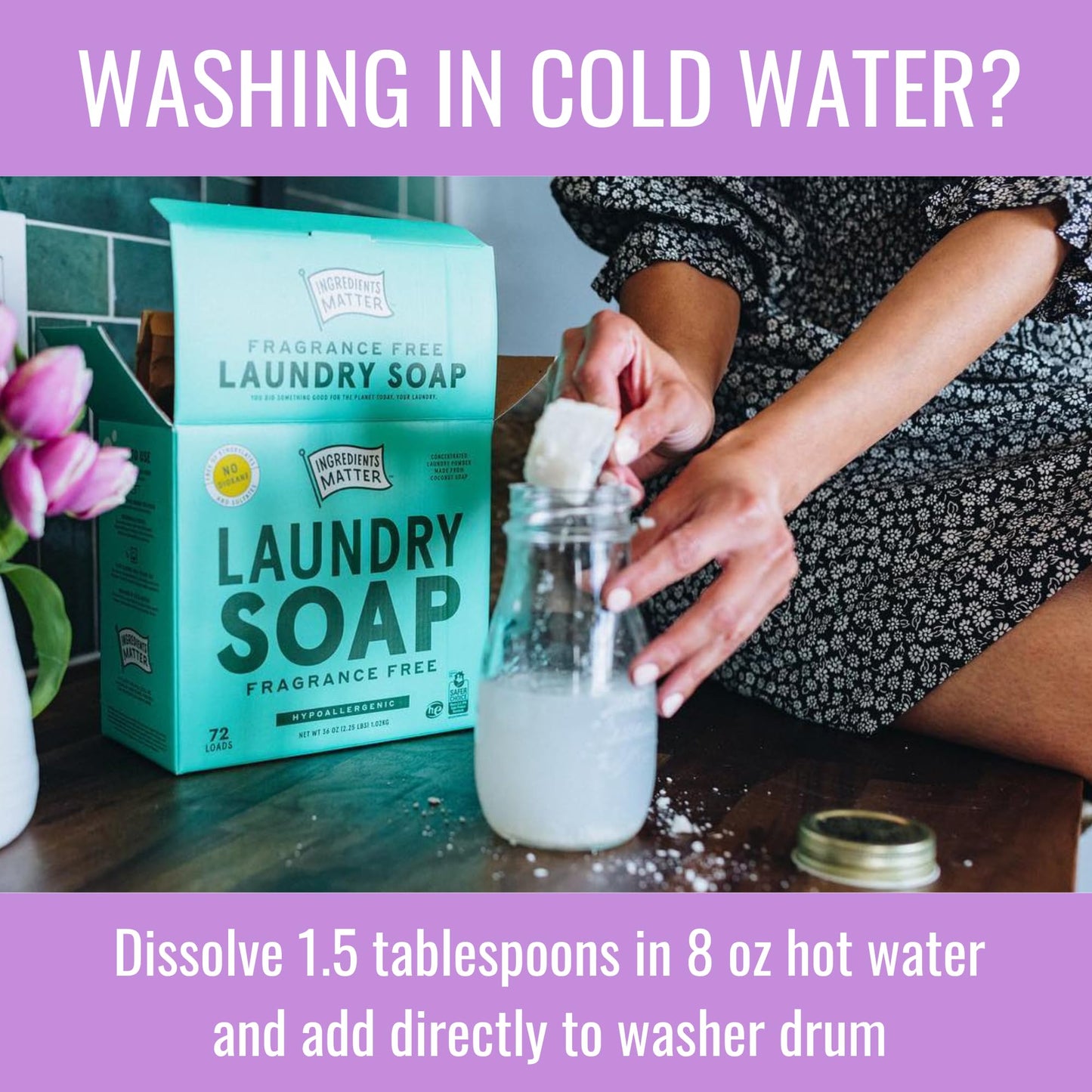 Ingredients Matter Powder Laundry Soap - Lemongrass Scent, Hypoallergenic Detergent, Natural & Eco-Friendly, Plastic Free, Made in USA, Natural