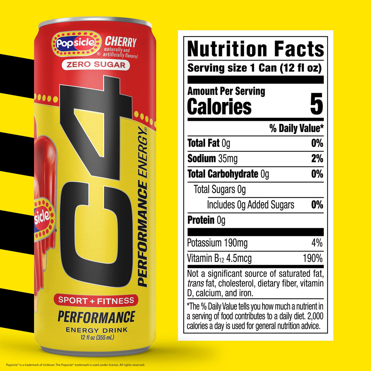 C4 Performance Energy Drink with Zero Sugar, Cherry Popsicle, 4pk