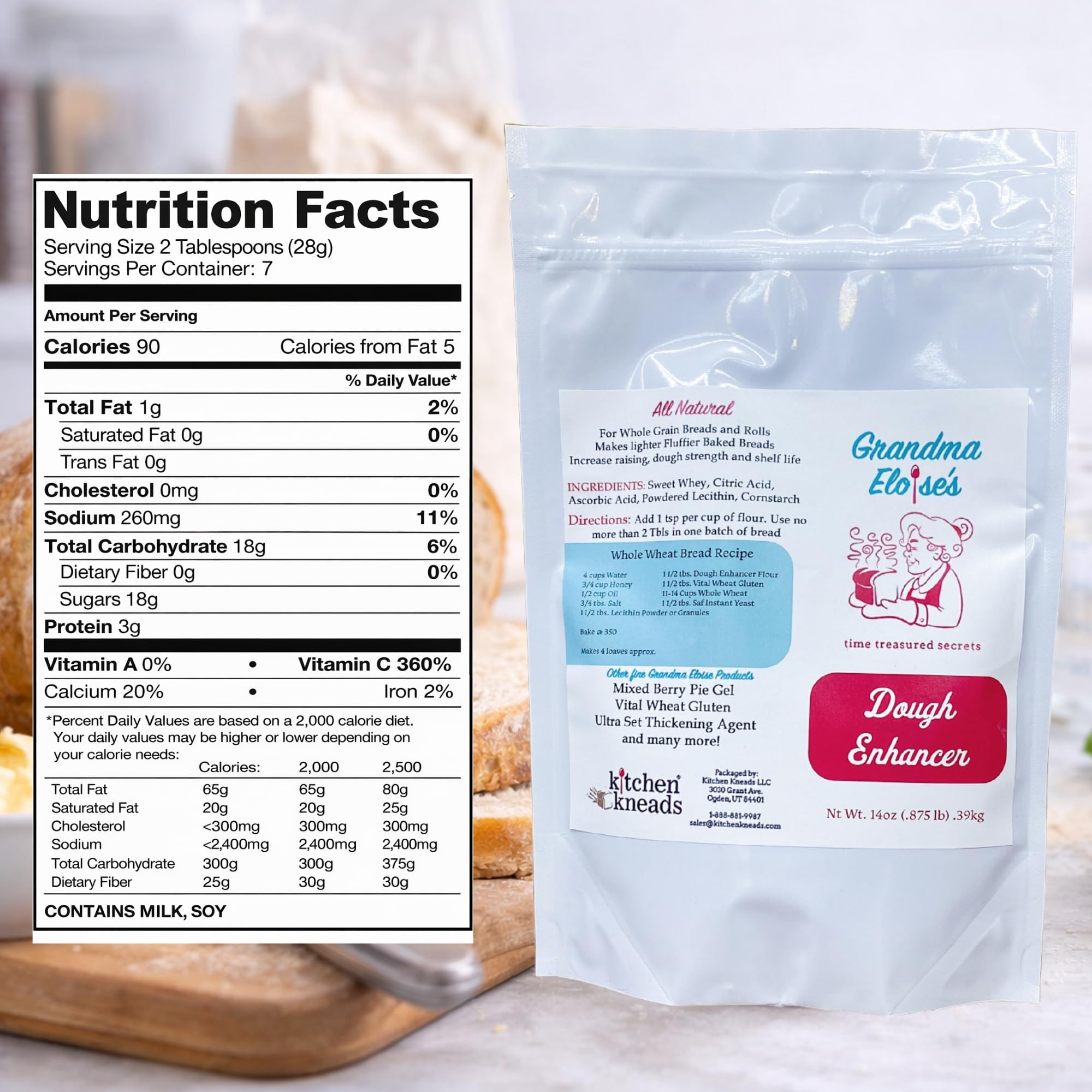 Grandma Eloise’s Dough Conditioner for Bread Baking - 14 Oz - Improves Rise, Texture & Shelf Life - Makes Soft, Fluffy Whole Wheat & White Bread