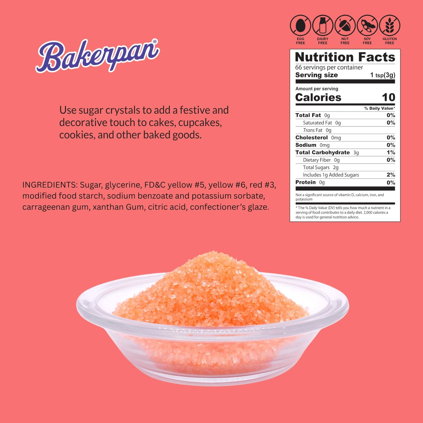 Bakerpan Sugar Sprinkles for Baking - 7 Ounce Georgia Peach Decorating Sugar Crystals for Cookies, Cake Pops, Ice Cream (Made in USA)